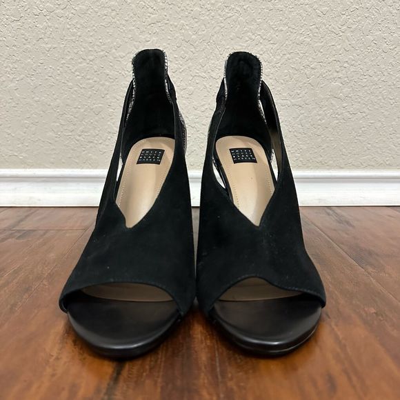 NWOB WHITE HOUSE BLACK MARKET Grace Suede Snake Embossed Open Toe Pumps - Picture 3 of 11